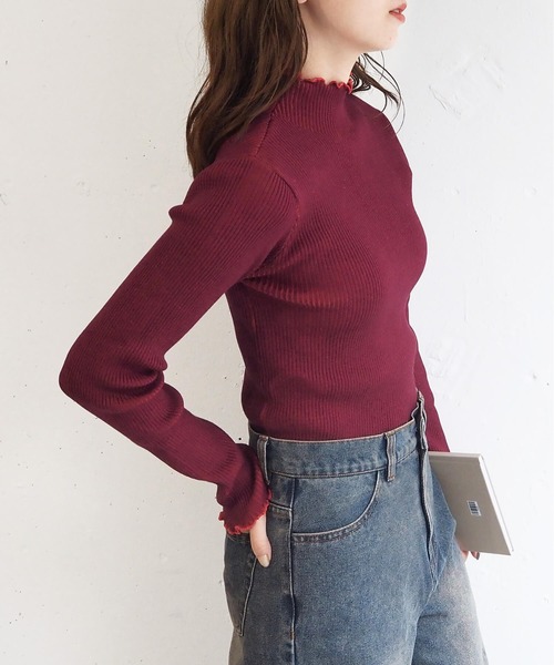 tiptop（ティップトップ）の「メランジリブハイネックプルオーバー（ニット/セーター・レディース・ブラック/アイボリー/チャコールグレー/ボルドー・FREE）」の5枚目の写真