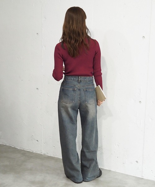 tiptop（ティップトップ）の「メランジリブハイネックプルオーバー（ニット/セーター・レディース・ブラック/アイボリー/チャコールグレー/ボルドー・FREE）」の7枚目の写真