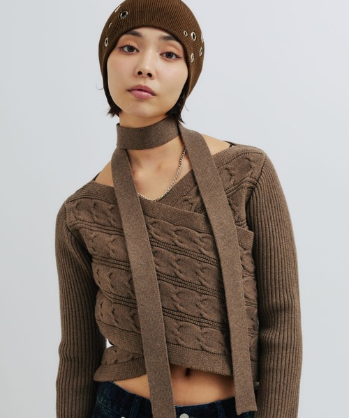 atmos pink(アトモスピンク)の「atmos pink Cache-coeur Knit Tops / アトモス ピンク カシュクール ニットトップス(ニット/セーター・レディース・グレー/ブラウン/オレンジ・FREE)」の2枚目の写真