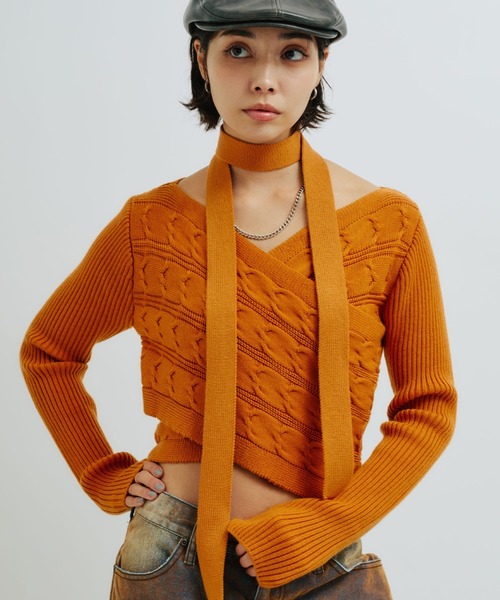 atmos pink(アトモスピンク)の「atmos pink Cache-coeur Knit Tops / アトモス ピンク カシュクール ニットトップス(ニット/セーター・レディース・グレー/ブラウン/オレンジ・FREE)」の3枚目の写真