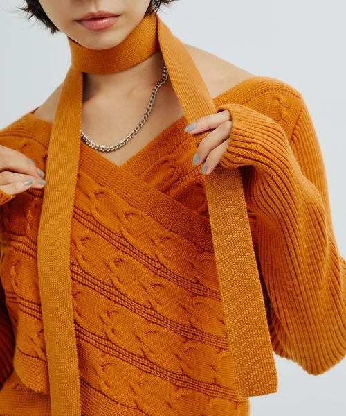 atmos pink(アトモスピンク)の「atmos pink Cache-coeur Knit Tops / アトモス ピンク カシュクール ニットトップス(ニット/セーター・レディース・グレー/ブラウン/オレンジ・FREE)」の4枚目の写真