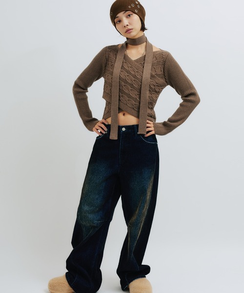 atmos pink(アトモスピンク)の「atmos pink Cache-coeur Knit Tops / アトモス ピンク カシュクール ニットトップス(ニット/セーター・レディース・グレー/ブラウン/オレンジ・FREE)」の19枚目の写真