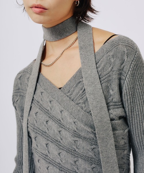 atmos pink(アトモスピンク)の「atmos pink Cache-coeur Knit Tops / アトモス ピンク カシュクール ニットトップス(ニット/セーター・レディース・グレー/ブラウン/オレンジ・FREE)」の20枚目の写真