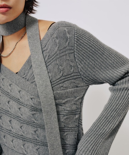 atmos pink(アトモスピンク)の「atmos pink Cache-coeur Knit Tops / アトモス ピンク カシュクール ニットトップス(ニット/セーター・レディース・グレー/ブラウン/オレンジ・FREE)」の21枚目の写真