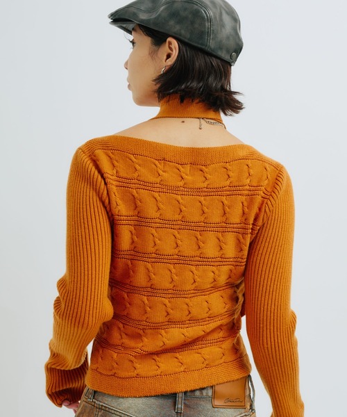 atmos pink(アトモスピンク)の「atmos pink Cache-coeur Knit Tops / アトモス ピンク カシュクール ニットトップス(ニット/セーター・レディース・グレー/ブラウン/オレンジ・FREE)」の9枚目の写真