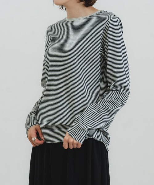 quadro（クオドロ）の「30/1TCリバーシブルニットボーダークルーＴ（Tシャツ/カットソー・レディース・アイボリー/カーキ・FREE）」の16枚目の写真