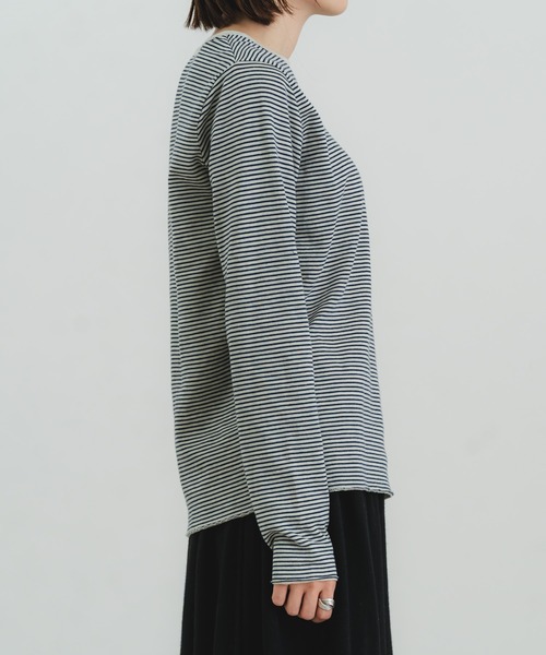 quadro（クオドロ）の「30/1TCリバーシブルニットボーダークルーＴ（Tシャツ/カットソー・レディース・アイボリー/カーキ・FREE）」の4枚目の写真