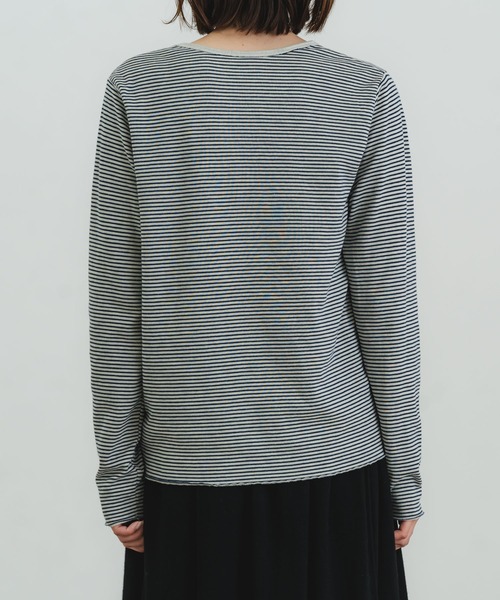 quadro（クオドロ）の「30/1TCリバーシブルニットボーダークルーＴ（Tシャツ/カットソー・レディース・アイボリー/カーキ・FREE）」の5枚目の写真