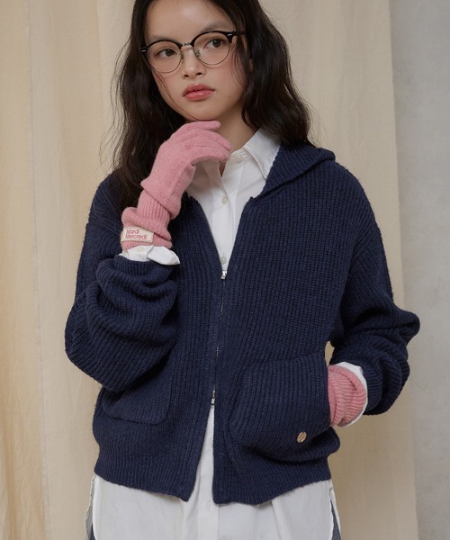MUHET（ミュエータ）の「ribbed zip-up knit hoodie / リブニット