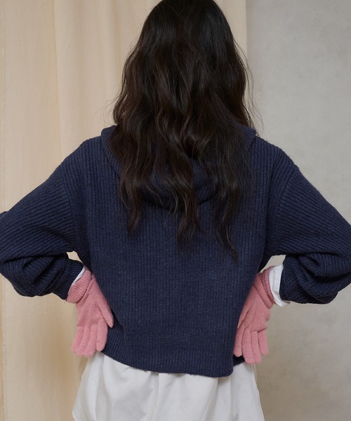MUHET（ミュエータ）の「ribbed zip-up knit hoodie / リブニット