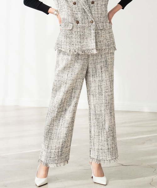 セール】【2025AW】ツイードフリンジ テーラードベスト ワイドパンツ 2