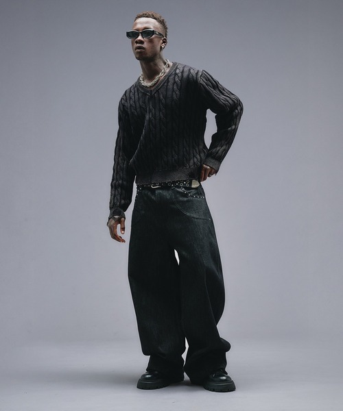 ANDER HUNK（アンダーハンク）の「Faded Cable V-neck Knit / フェードケーブルVネックニット（ニット/セーター・メンズ・ブラック/その他・MEDIUM/LARGE）」の7枚目の写真