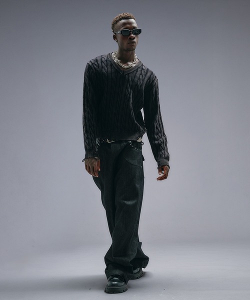 ANDER HUNK（アンダーハンク）の「Faded Cable V-neck Knit / フェードケーブルVネックニット（ニット/セーター・メンズ・ブラック/その他・MEDIUM/LARGE）」の10枚目の写真