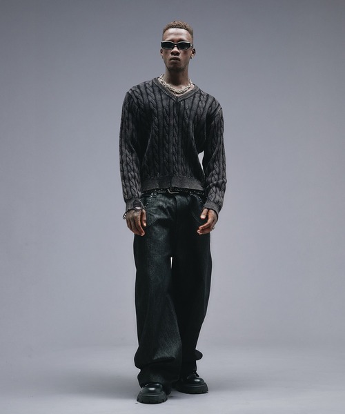 Faded Cable V-neck Knit / フェードケーブルVネックニット（ニット