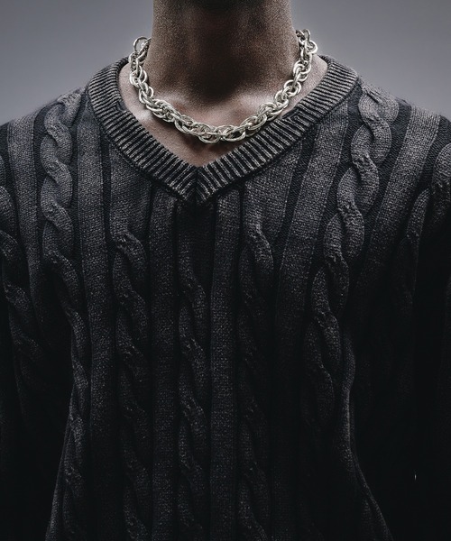 ANDER HUNK（アンダーハンク）の「Faded Cable V-neck Knit / フェードケーブルVネックニット（ニット/セーター・メンズ・ブラック/その他・MEDIUM/LARGE）」の14枚目の写真