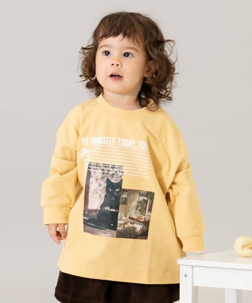 and D. petit main（アンドディープティマイン）の「【USAコットン】CATフォトプリントロンT（Tシャツ/カットソー・キッズ・シルバーグレー/チャコール/イエロー/サックスブルー/ライトピンク・90cm/100cm/110cm/130cm/120cm/140cm）」の4枚目の写真