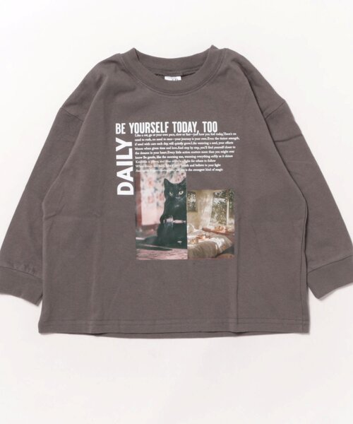 and D. petit main（アンドディープティマイン）の「【USAコットン】CATフォトプリントロンT（Tシャツ/カットソー・キッズ・シルバーグレー/チャコール/イエロー/サックスブルー/ライトピンク・90cm/100cm/110cm/130cm/120cm/140cm）」の3枚目の写真