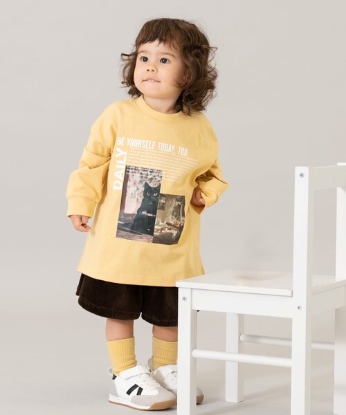 and D. petit main（アンドディープティマイン）の「【USAコットン】CATフォトプリントロンT（Tシャツ/カットソー・キッズ・シルバーグレー/チャコール/イエロー/サックスブルー/ライトピンク・90cm/100cm/110cm/130cm/120cm/140cm）」の6枚目の写真