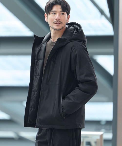 SPU（スプ）の「ウォッシャブル撥水フードハイネックパフブルゾン（ブルゾン・メンズ・ネイビー/チャコール/ブラック・M/S/XL/L）」の4枚目の写真