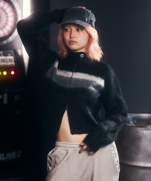 aclent トップス トップス aclent Oversized logo zip hoodie gry