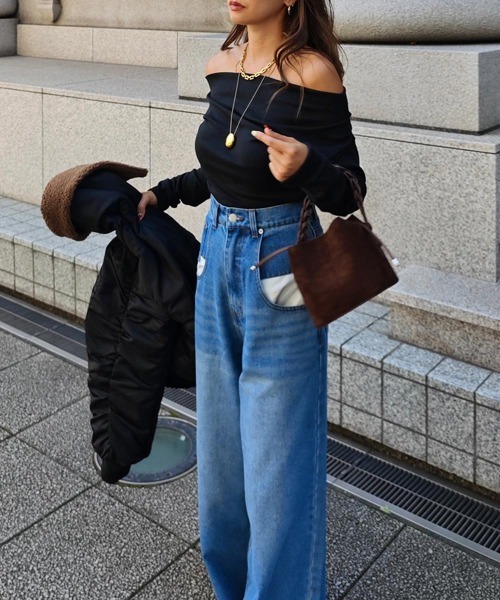 esutoreja（エストレジャ）の「ワンショルダーロングスリーブトップス（Tシャツ/カットソー・レディース・ベージュ/ブラック/アイボリー・FREE）」の7枚目の写真