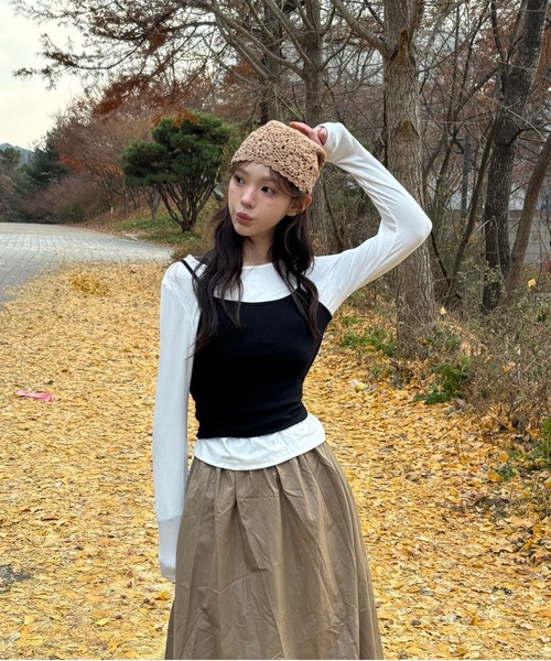 Vini（ヴィニ）の「レイヤード キャミソール セット（Tシャツ/カットソー・レディース・ホワイト×ブラック・MEDIUM）」の12枚目の写真