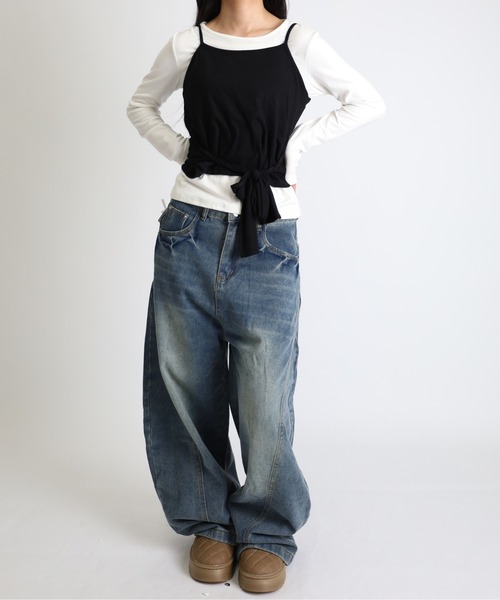 Vini（ヴィニ）の「レイヤード キャミソール セット（Tシャツ/カットソー・レディース・ホワイト×ブラック・MEDIUM）」の19枚目の写真