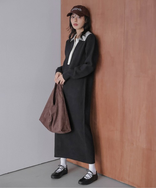 lohen⭐︎ワンピース セール】バイカラーポロニットニットワンピース（ワンピース）｜La