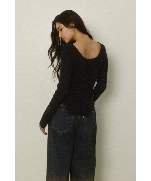 ALEXIA STAM（アリシアスタン）の「Square Hem Knit Top /スクエアヘムリブニットトップス（ニット/セーター・レディース・ブラック/アイボリー・FREE）」の7枚目の写真