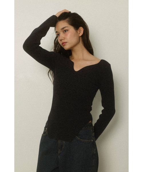 ALEXIA STAM（アリシアスタン）の「Square Hem Knit Top /スクエアヘムリブニットトップス（ニット/セーター・レディース・ブラック/アイボリー・FREE）」の8枚目の写真