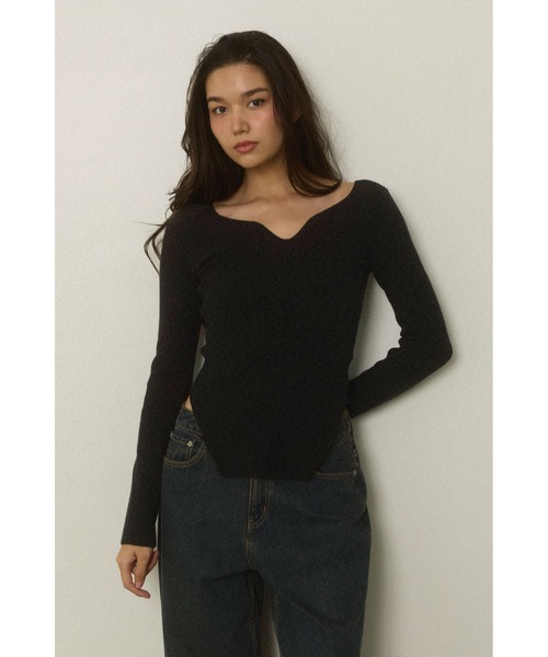 ALEXIA STAM（アリシアスタン）の「Square Hem Knit Top /スクエアヘムリブニットトップス（ニット/セーター・レディース・ブラック/アイボリー・FREE）」の9枚目の写真