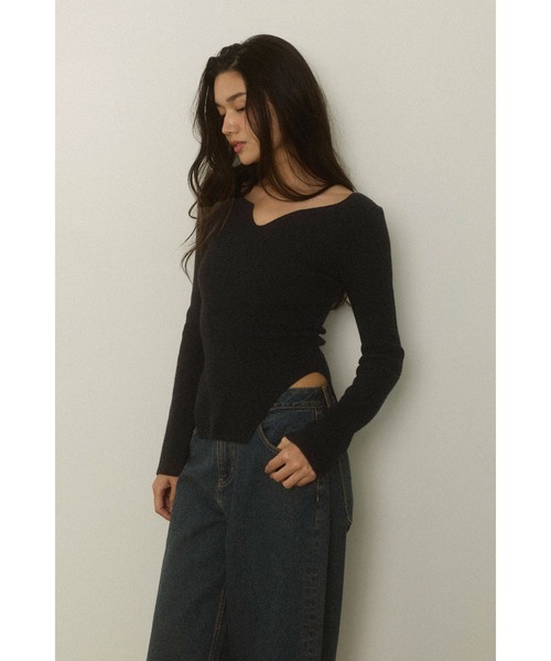 ALEXIA STAM（アリシアスタン）の「Square Hem Knit Top /スクエアヘムリブニットトップス（ニット/セーター・レディース・ブラック/アイボリー・FREE）」の10枚目の写真