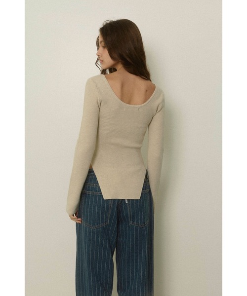 ALEXIA STAM（アリシアスタン）の「Square Hem Knit Top /スクエアヘムリブニットトップス（ニット/セーター・レディース・ブラック/アイボリー・FREE）」の6枚目の写真