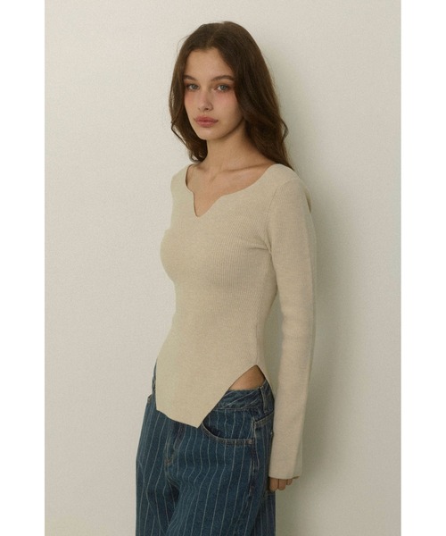 ALEXIA STAM（アリシアスタン）の「Square Hem Knit Top /スクエアヘムリブニットトップス（ニット/セーター・レディース・ブラック/アイボリー・FREE）」の3枚目の写真
