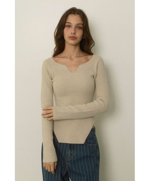 ALEXIA STAM（アリシアスタン）の「Square Hem Knit Top /スクエアヘムリブニットトップス（ニット/セーター・レディース・ブラック/アイボリー・FREE）」の4枚目の写真