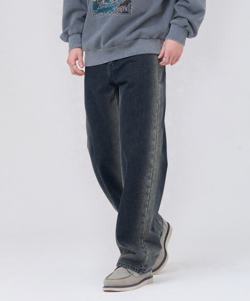 CHASECULT(チェイスカルト)の「男性 起毛 ウォッシング ワイド デニムパンツ - ネイビー(デニムパンツ・メンズ・ネイビー・70/76/82/86)」の2枚目の写真