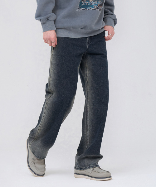 CHASECULT(チェイスカルト)の「男性 起毛 ウォッシング ワイド デニムパンツ - ネイビー(デニムパンツ・メンズ・ネイビー・70/76/82/86)」の3枚目の写真