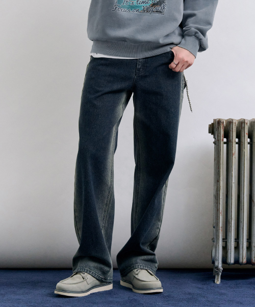 CHASECULT(チェイスカルト)の「男性 起毛 ウォッシング ワイド デニムパンツ - ネイビー(デニムパンツ・メンズ・ネイビー・70/76/82/86)」の4枚目の写真