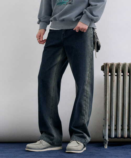 CHASECULT(チェイスカルト)の「男性 起毛 ウォッシング ワイド デニムパンツ - ネイビー(デニムパンツ・メンズ・ネイビー・70/76/82/86)」の5枚目の写真