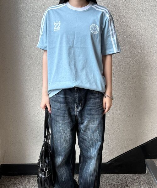 THE GREEN LAB（ザグリーンラボ）の「サッカーフットボール配色半袖Tシャツ[ホワイト-グリーン]（Tシャツ/カットソー・レディース・その他・SMALL/LARGE）」の2枚目の写真