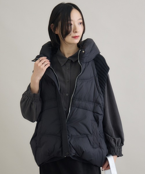 お値下中！グレースコンチネンタルフード付きブラックダウンベスト サイズ36 セール】 フードファーロングダウン （ダウンジャケット・ベスト