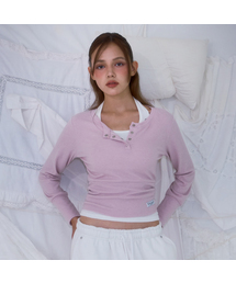 Eyelet Henley-neck Long Sleeve [Pink]