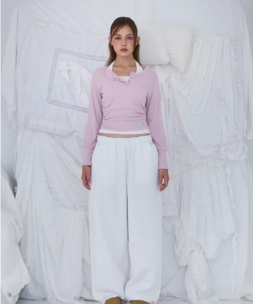 ROSEFRANTZ（ロゼフランツ）の「Eyelet Henley-neck Long Sleeve [Pink]（Tシャツ/カットソー・レディース・PINK・OS）」の3枚目の写真