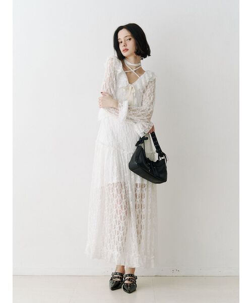 jouetie(ジュエティ)の「ラッフルフリルレースロングワンピース(ワンピース・レディース・オフホワイト/ピンク/ブラック・MEDIUM)」の7枚目の写真