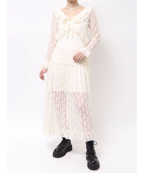 セール】ラッフルフリルレースロングワンピース 春服 オケージョン