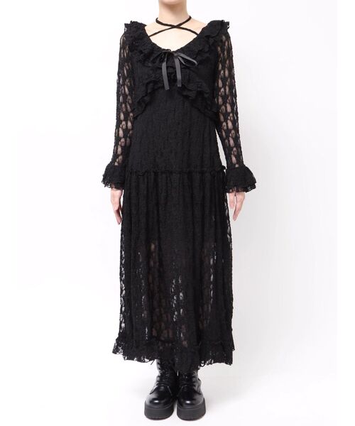セール】ラッフルフリルレースロングワンピース 春服 オケージョン セール】ラッフルフリルレースロングワンピース 春服 オケージョン