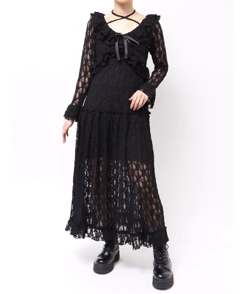 ラッフルフリルレースロングワンピース（ワンピース）｜jouetie