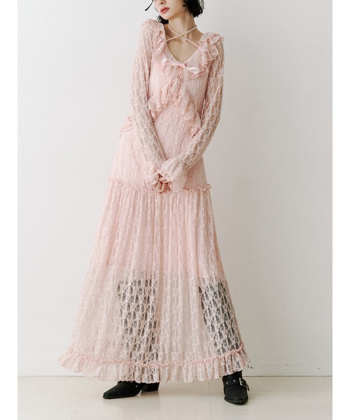 jouetie(ジュエティ)の「ラッフルフリルレースロングワンピース(ワンピース・レディース・オフホワイト/ピンク/ブラック・MEDIUM)」の3枚目の写真