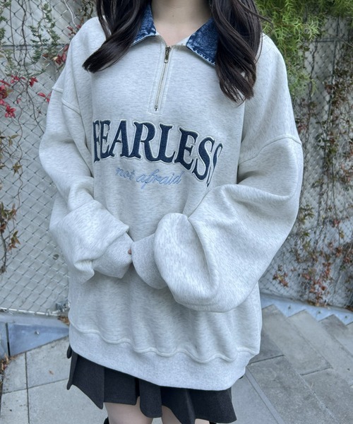 LAC-VERT（ラック・ヴェール）の「デニムカラーハーフZIPスウェットプルオーバー（スウェット・レディース・オートミール/ネイビー/グレー・FREE）」の2枚目の写真