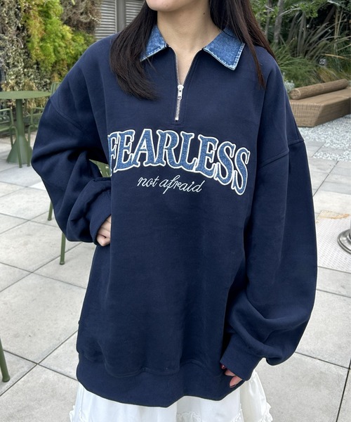 LAC-VERT（ラック・ヴェール）の「デニムカラーハーフZIPスウェット